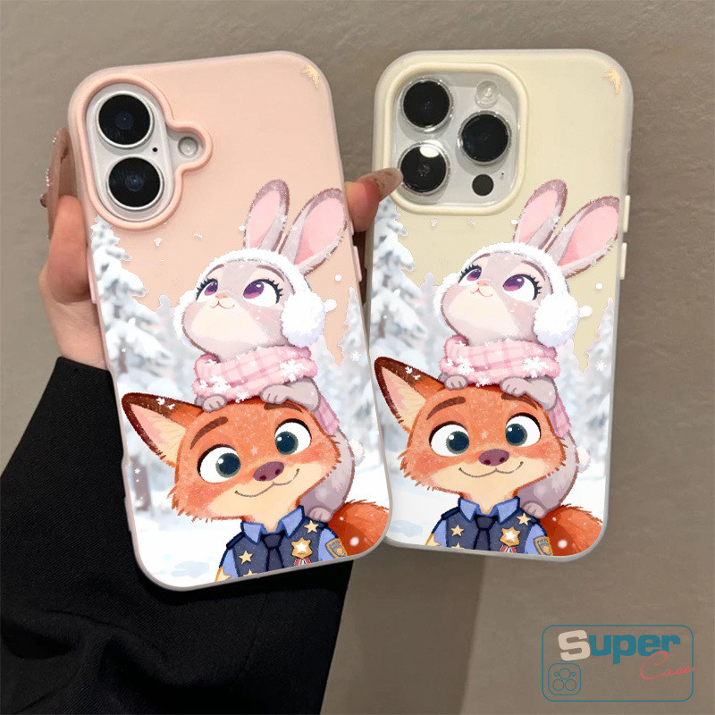 Ốp Lưng Tương Thích Cho IPhone 17 16 11 13 15 14 12 Pro Max 17 15 16 Pro 7Plus XR Air X XS Max Mùa Đông Cặp Đôi Bunny Fox Hoạt Hình Zootopia Silicone Mới 2 in1 Cover