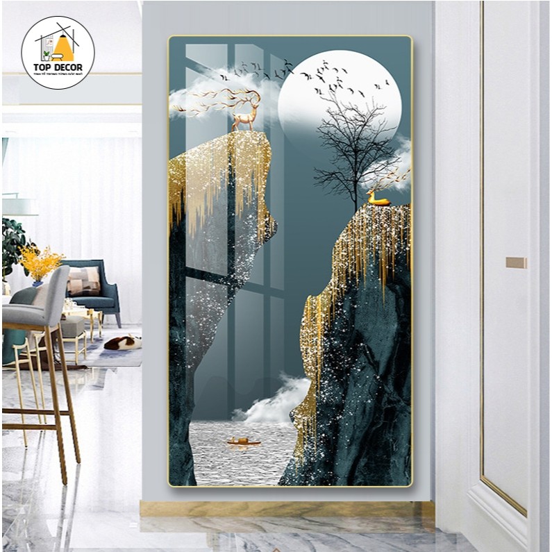 Tranh Treo Decor "Hươu Tài Lộc" Tranh Decor - Tranh Treo Phòng khách, Tranh Treo phòng ngủ, Tranh tráng gương cao cấp