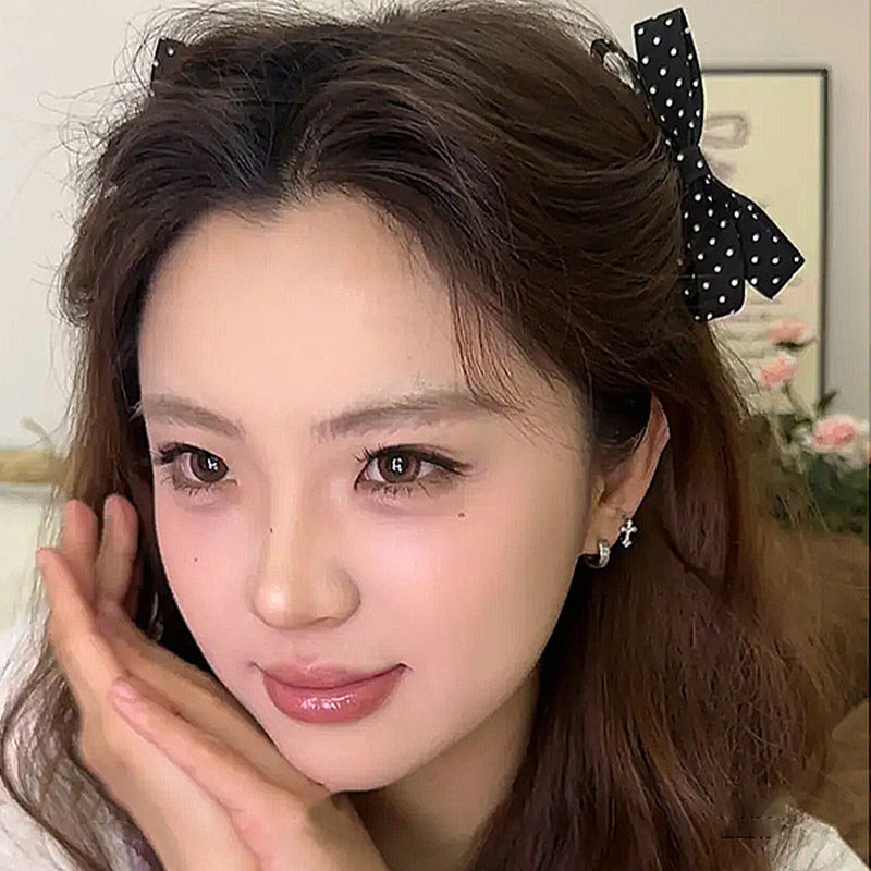 Đen trắng chấm bi kẹp tóc nơ ngược tinh tế cho tóc gãy