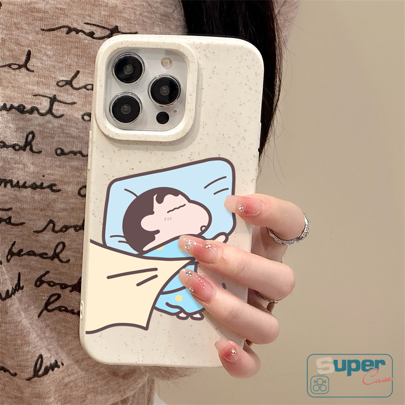 Ốp Lưng Tương Thích Cho IPhone 15 13 17 16 11 14 12 Pro Max XR Air X XS Max 16 8 14 15 6 6s Plus SE 2020 Cặp Đôi Hoạt Hình Dễ Thương Crayon Shin-chan Ai Ngủ Có Thể Phân Hủy Thân Thiện Với Môi Trường