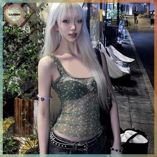 SAFENH Áo Camisole Mùa Hè, Họa Tiết Hoa Lưới, Cổ Vuông Không TaySlim Fit