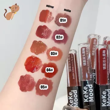 Son bóng hai đầu, Son bùn môi 2 trong 1, Hoàn thiện gương nước + Công thức nhung mờ, Son môi chống dính lâu trôi để trang điểm hàng ngày & tự nhiên