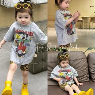S198-M-[tomnaukid] Set áo thun cộc tay màu xám phối quần leggin beo cho bé gái size từ 9-40Kg