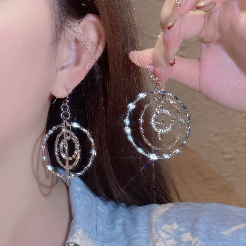 Thời Trang Vintage Hai Lớp Búa Vòng Mặt Dây Chuyền Bông Tai Nữ INS Hợp Kim Thanh Lịch Bông Tai Sinh Viên Quà Tặng