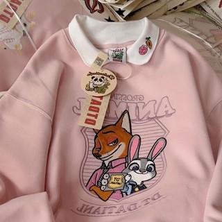 Mẫu mới Áo Hoodie Hoạt Hình Thêu Giả Hai Mảnh Dễ Thương