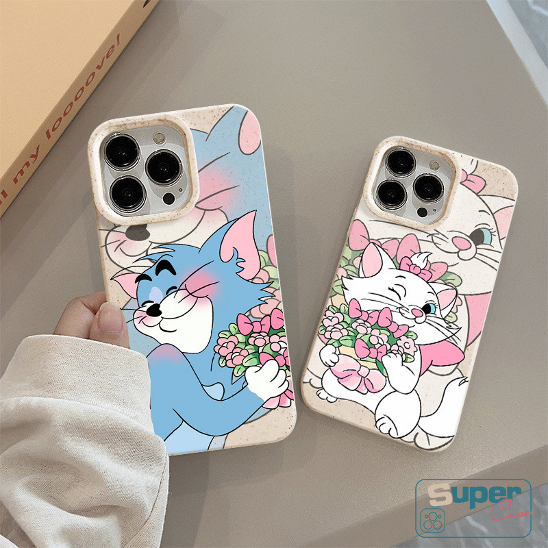 Ốp Lưng Tương Thích Cho IPhone 16 11 15 13 17 14 12 Pro Max Air XR X XS Max 14 15 6 6s 16 8 Plus SE 2020 Cặp Đôi Mèo Dễ Thương Marie Flower Soft Cover