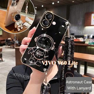 Ốp lưng VIVO V60 Lite 5G 4G 2025 Thời trang mới Vỏ điện thoại mạ điện 6D dễ thương VIVO V60Lite có giá đỡ phi hành gia Dây đeo chéo dài cho bé gái