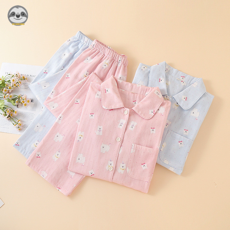 Bộ đồ ngủ dài tay cotton nguyên chất dành cho nữ - Thoáng mát cho mọi mùa, phong cách loungewear ngọt ngào