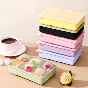 Khay đá silicone 6 ô lớn có nắp, chất liệu mềm dẻo dễ lấy đá (mỗi viên 4.5cm)