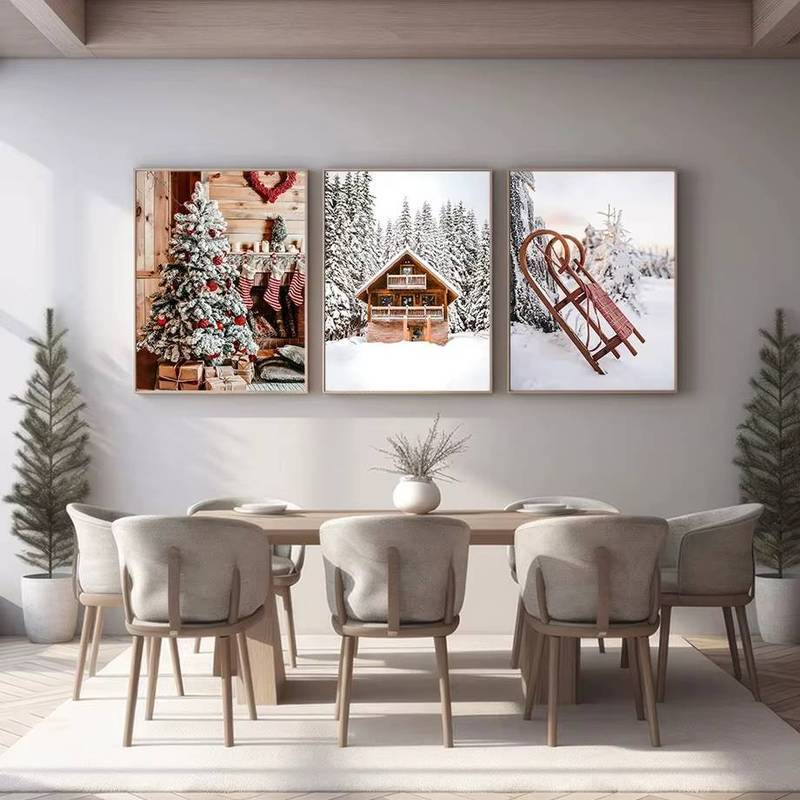 Mùa Đông Tuyết Phong Cảnh Xe Lửa Treo Tường Nghệ Thuật ChristmasTree Bông Tuyết Poster Tranh Canvas Phòng Trưng Bày Giáng Sinh Bộ Treo Tường Ngày Lễ Trang Trí Phòng