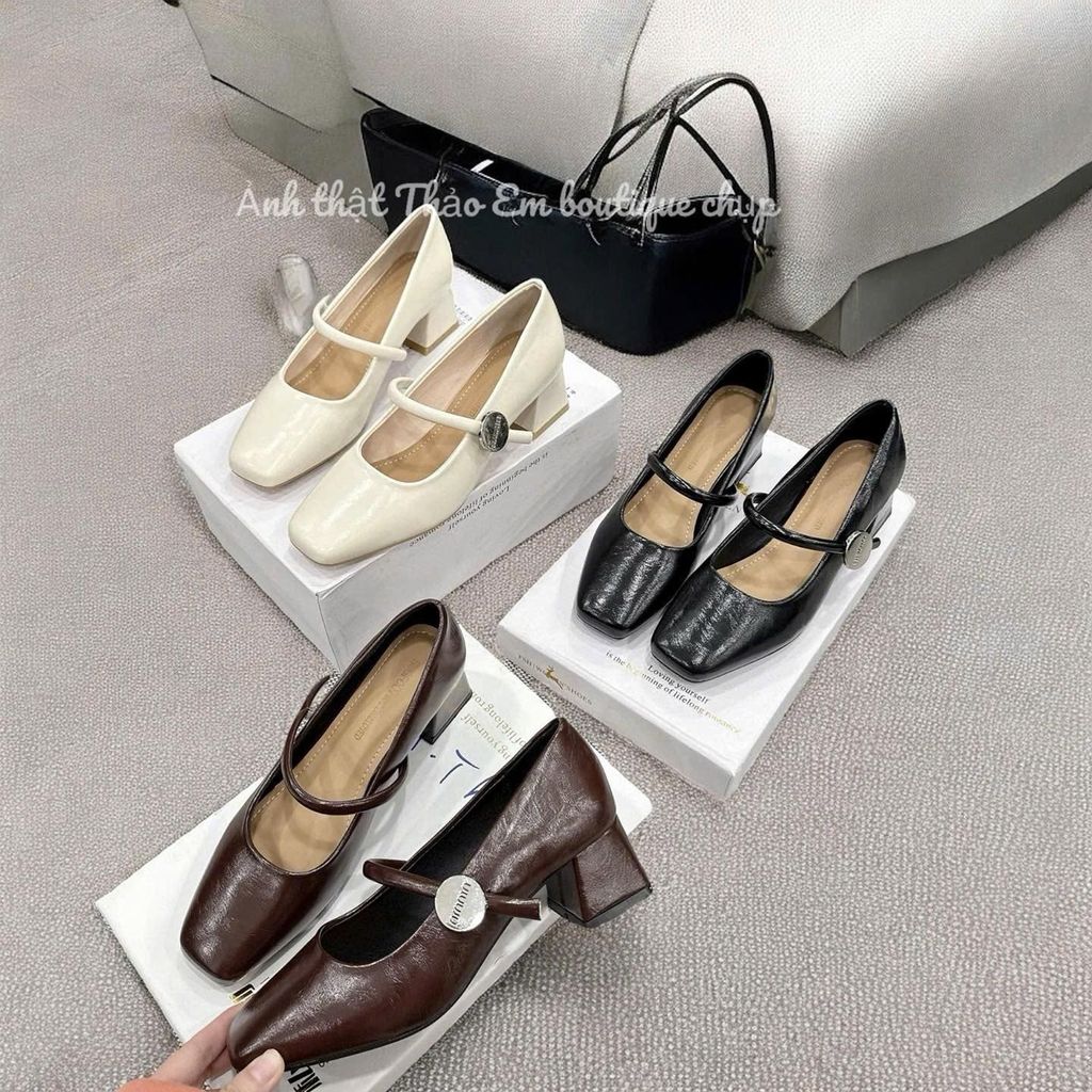 [Thảo Em- GC699] Giày nữ gót cao 5p phối khuy tròn cá tính phong cách thời trang cao cấp
