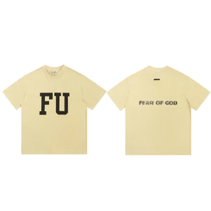 Chất Lượng Cao Essentials Fear of God Sản Phẩm Mới FU Letter In Hình Áo Thun Ngắn Tay Cotton Nguyên Chất Nửa Tay