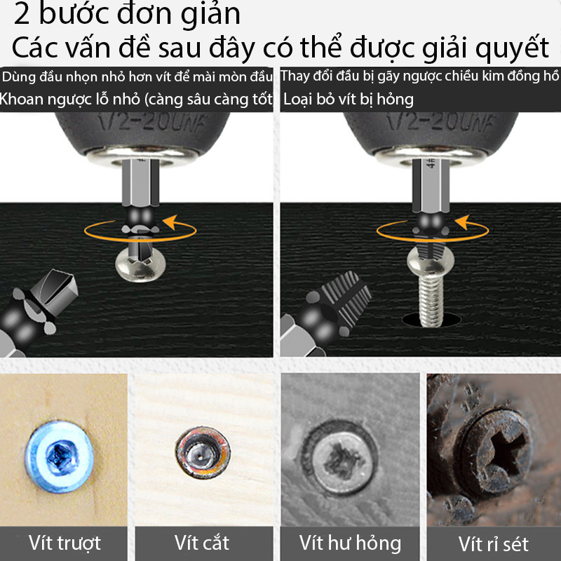 Bộ 6 Mũi Khoan Tháo Vít Hư Hỏng 2 Đầu - Tháo Ốc Vít Gãy Toét, Chất Liệu Thép Cứng, Dễ Dùng