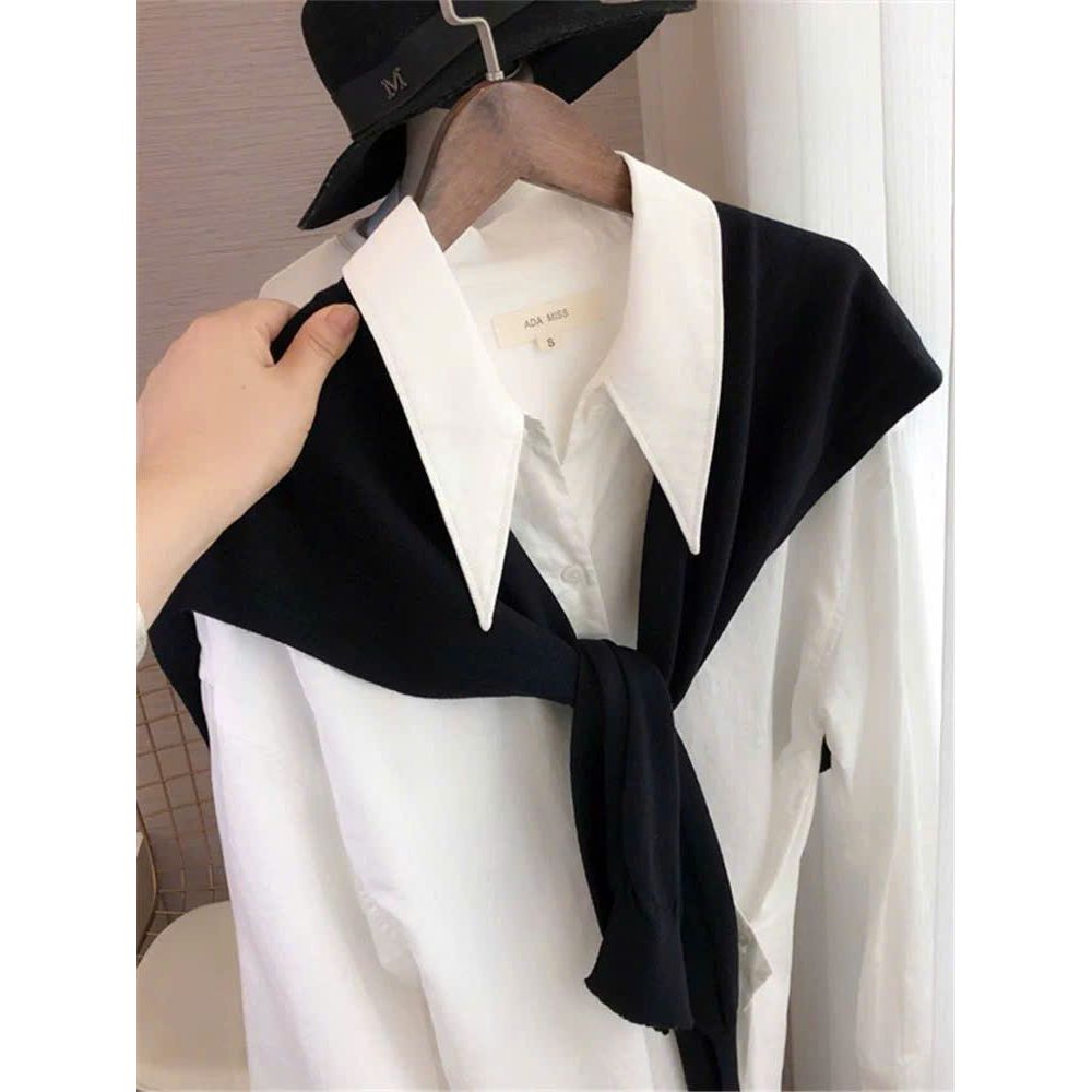 Áo sơ mi TRẮNG  DÀI TAY form rộng +kèm khăn thời trang quàng cổ Khăn tháo rời