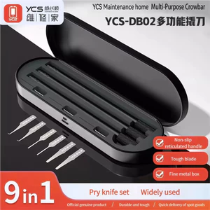 Bộ công cụ Pry đa chức năng YCS DB02 9 trong 1 với 3 tay cầm 6 lưỡi để sửa chữa bo mạch chủ điện thoại và loại bỏ keo Vỏ kim loại
