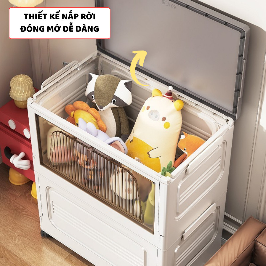 Hộp Nhựa Lớn Gấp Gọn Đựng Đồ Chơi ENODA HOME, Thùng Đựng Đồ Chơi Cho Bé Cửa Trong Suốt Có Bánh Xe Tiện Lợi Q043