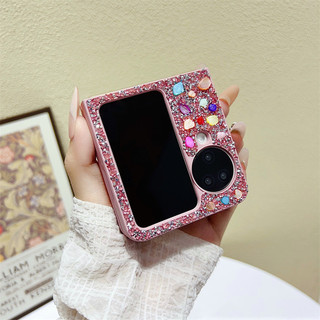 Vỏ bướm kim cương lấp lánh đầy màu sắc cho OPPO Find N3 Flip N2 Flip Kim cương giả kết cấu vòng tay Chuỗi cứng chống sốc Ốp điện thoại