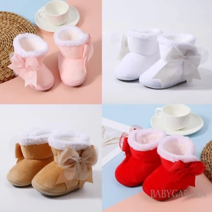 Giày Bốt Bé Gái Đế Mềm Nơ Chống Trơn Trượt Giày Tập Đi Đầu Tiên Cho Mùa Thu Đông