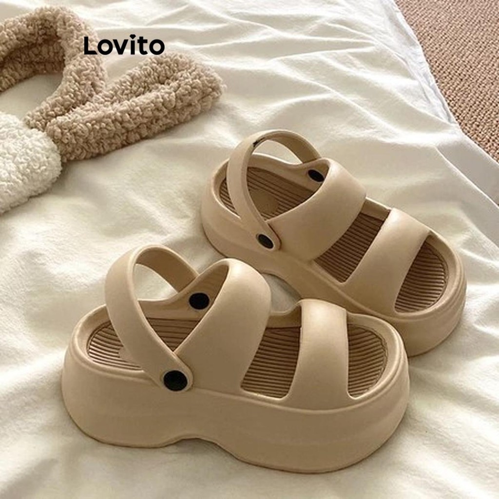 Sandal Lovito đế bằng chống trượt bằng EVA tăng chiều cao 6cm phong cách thường ngày cho nữ LFA59260