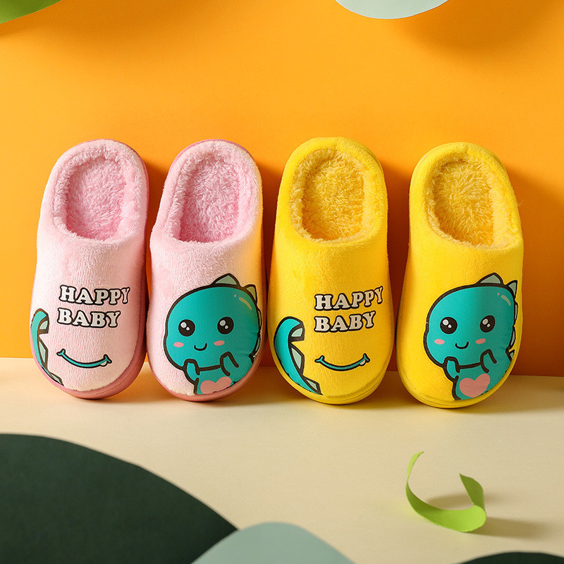 Mùa Thu Đông Cha Mẹ-Con Trẻ Em Giày Cotton Nữ Trong Nhà Hoạt Hình Dễ Thương Chống Trơn Trượt Dày Đế Dày Lông Khủng Long Nhỏ