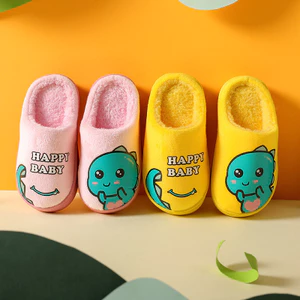 Mùa Thu Đông Cha Mẹ-Con Trẻ Em Giày Cotton Nữ Trong Nhà Hoạt Hình Dễ Thương Chống Trơn Trượt Dày Đế Dày Lông Khủng Long Nhỏ