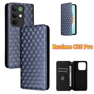 Ốp điện thoại Realme C85 Pro 4G 5G 2025 Vỏ da sang trọng lật cho RealmeC85Pro C85Pro RealmeC85 TPU Edge Vỏ họa tiết lưới chống sốc