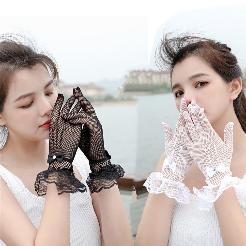 Găng tay ren co giãn thanh lịch, chất liệu sheer, phù hợp cho tiệc cưới vàwear outside