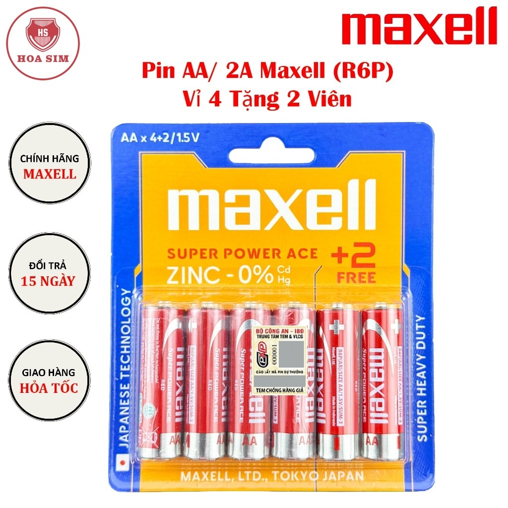 Pin AA/ 2A Maxell (R6P) Vỉ 4 Tặng 2 Viên 1.5V - Pin Remote, Pin Đồng Hồ ...