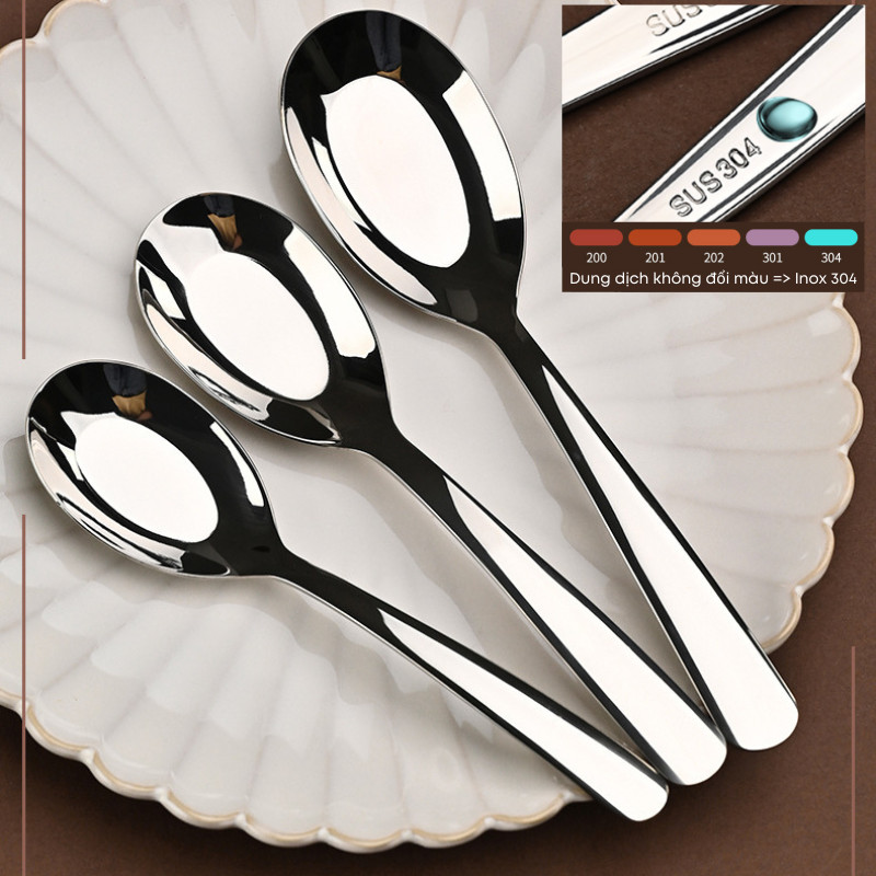 Combo 6 Thìa Inox 304 KOOBEE Cán Dài Trơn – Lòng Sâu, 3 Size, Sáng Bóng, Chống Gỉ Cao Cấp (BA39)