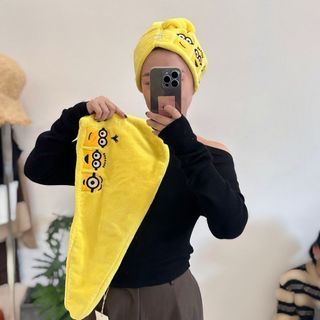 Little Yellow Man Giá Trị Cao Bé Gái Mũ Tóc Khô Hoạt Hình Ngoại Vi Dễ Thương Thêu Khăn Trùm Đầu