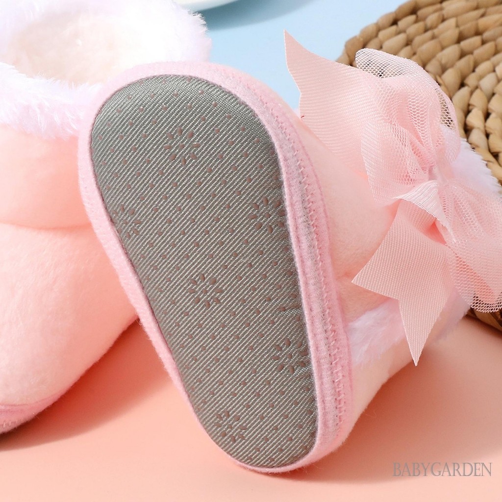 Giày Bốt Bé Gái Đế Mềm Nơ Chống Trơn Trượt Giày Tập Đi Đầu Tiên Cho Mùa Thu Đông