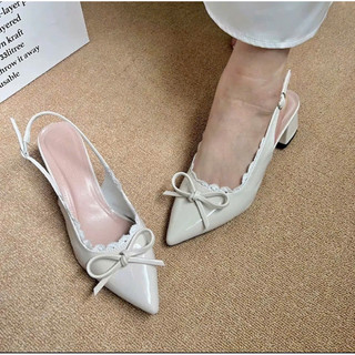 ROSA - Giày cao gót nữ SINGBLACK  mũi NHỌN  nơ phối ren kiểu dáng tiểu thư cao 7cm màu đen - CG-0742
