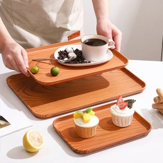 Nhựa Vuông Khay Phong Cách Nhật Bản Giả Hạt Gỗ Khay Hộ Gia Đình Trà Đĩa Dày Khay Trà - SUNND