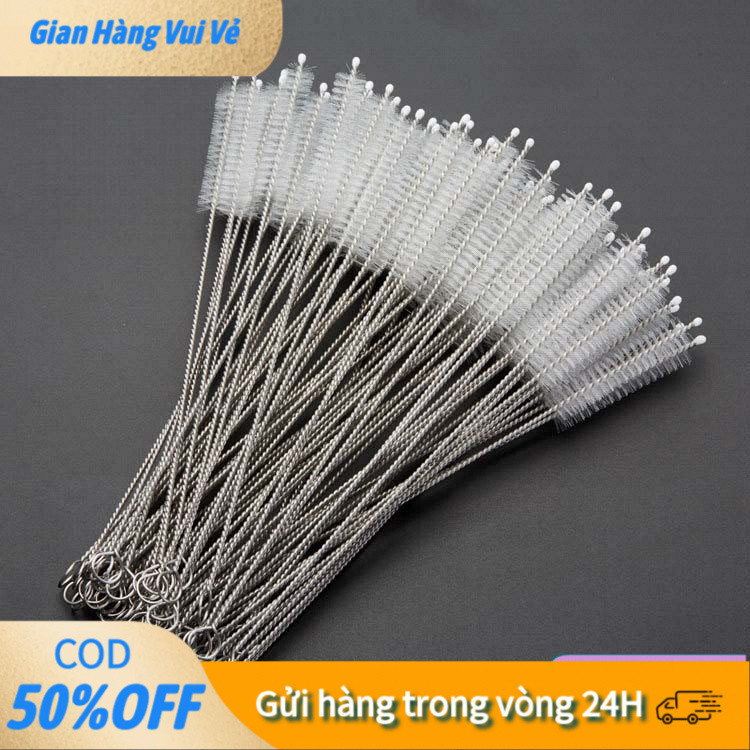 【24h】Chổi Cọ Inox Vệ Sinh Ống Hút - Bộ 5-10 Que Cọ Dài 23cm - Dụng Cụ Làm Sạch Ống Nước Mini