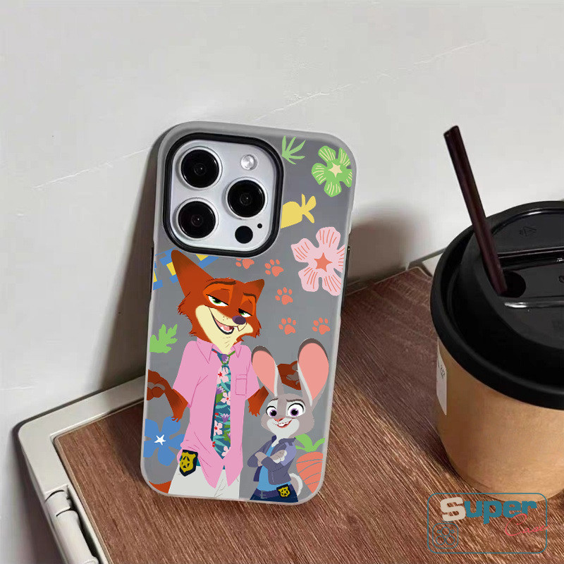 Ốp Lưng Tương Thích Cho IPhone 11 13 15 17 16 14 12 Pro Max 15 16 17 Pro Air 7Plus XR X XS Max Cặp Đôi Hoạt Hình Dễ Thương Fox Bunny Zootopia Hoa Dây Buộc Silicon Mới 2 in1