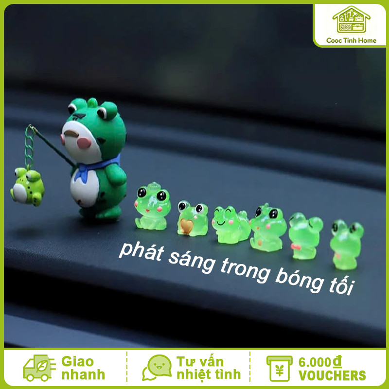 Bộ Mô Hình Ếch Xanh Cute Trang Trí Xe Máy Ô Tô Taplo – Decor Bàn Học Làm Việc, Quà Tặng Mini Kèm Miếng Dán