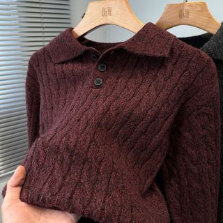 Áo len dệt kim phong cách Harajuku Nhật Bản, phù hợp unisex với thiết kế cổ gấp