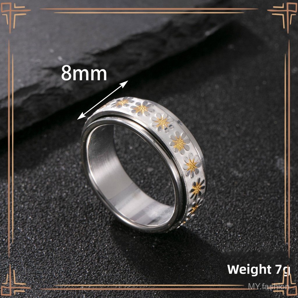 Sản phẩm mới Nhẫn thép titan [Giải nén có thể xoay hoa cúc nhỏ] Nhẫn nam ~ ~ Trang sức bằng thép không gỉ tươi thời trang