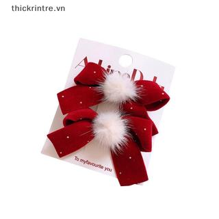 THI 1 / 2 Cái Đỏ Nhung Nơ Kẹp Tóc Hợp Kim Trái Tim Kẹp Tóc Cho Trẻ Em Bé Gái Pompom Barrettes Đuôi Ngựa Giá Đỡ Mũ Phụ Kiện VN