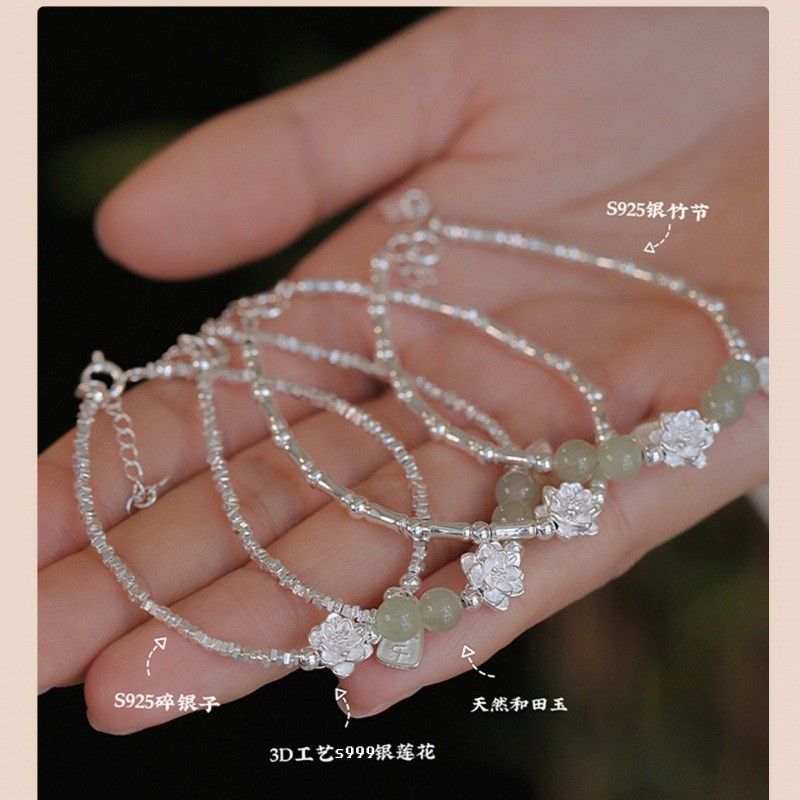 Vòng tay nữ ngọc bích tự nhiên bằng bạc S925