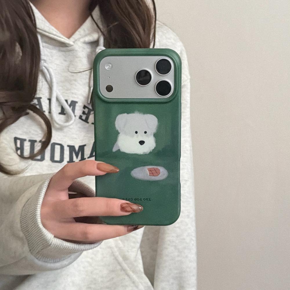 Ốp Lưng Cứng Tương Thích Với iPhone 13 14 14Pro 14ProMax 15 15Pro 15ProMax 16 16Pro 16ProMax 17 17Pro 17ProMax 17Air Matte Green Dog Pattern Case