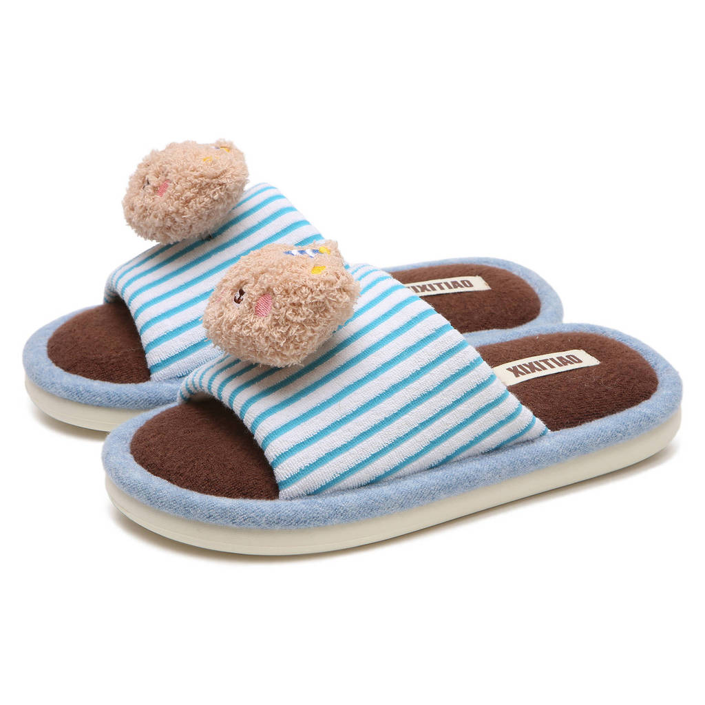 XIXITIAO Dép Cotton Màu Phù Hợp Với Nam Nữ Nhà Gấu Dễ Thương Phòng Ngủ Thu Đông Phong Cách Mới
