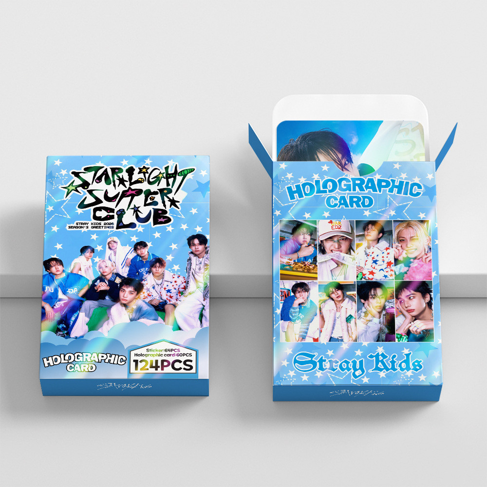 124 chiếc STRAY KIDS 2026 Lời chào mùa giải Starlight Supper Club Laser Hologram Lomo Cards dominATE celebrATE Photocards BANG CHAN HAN Bưu thiếp ba chiều YM