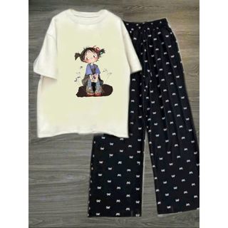 sét Bộ quần hoạ tiết nơ + kết hợp áo phông tay lỡ unisex form dễ thương -thuba94