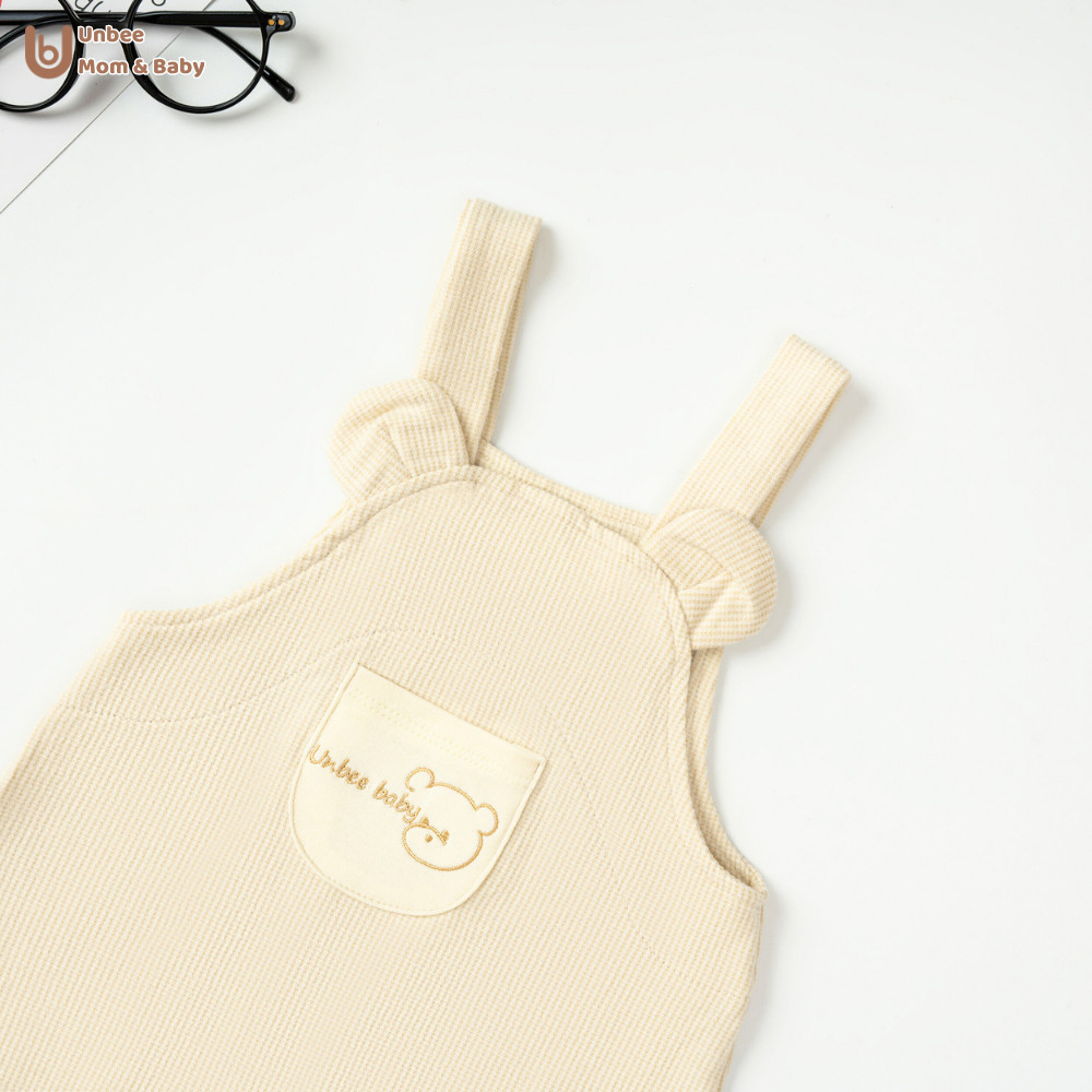 Set yếm kẻ hình gấu Unbee phối túi chất nỉ modal mềm mịn - Bodysuit cho bé trai bé gái