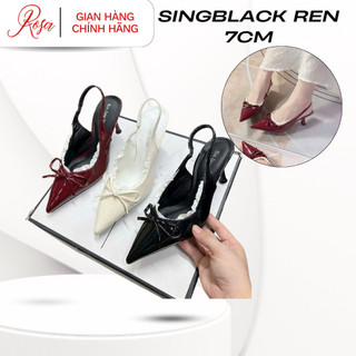 Rosa - Giày cao gót Da bóng viền Ren gót nhọn 7p - Giày quai hậu gắn nơ xinh xắn hottrend -CG-0732
