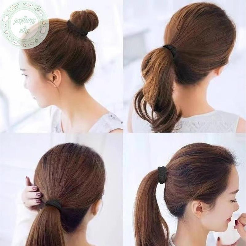 PUSKY 100 Chiếc Dây Buộc Tóc Đen Cho Nữ Bé Gái Băng Đô Quấn Tóc Cao Su Đàn Hồi Cao Dây Buộc Tóc Đuôi Ngựa Giá Đỡ Scrunchies Accessorie VN