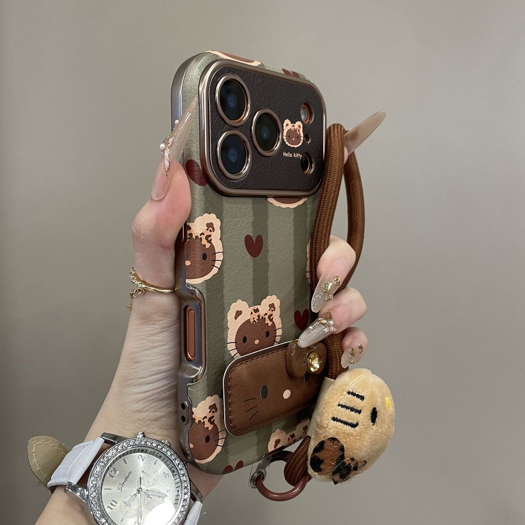 Sọc Xanh KT Cat Thích Hợp Cho Apple 17promax Vỏ Điện Thoại iphone16 Mới Bao Gồm Cao Cấp Ống Kính Thu Đông Vỏ Bảo Vệ