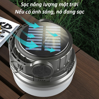 Đèn Pin Cắm Trại Đa Năng - Sạc Năng Lượng Mặt Trời & Type-C, Chống Nước, Tích Điện, Sáng 300LM