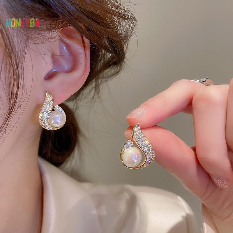 < Honeyba > 1 Đôi Bông Tai Mới Hợp Thời Trang Bông Tai Ngọc Trai Giọt Nước Bông Tai Tính Khí Thời Trang Bông Tai Nữ Hàn Quốc